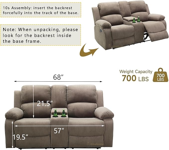 A Ainehome 2 Pieces Living Room Furniture Sets with Storage, Corduroy Sofa Sets Manual Recliner Sofa Set, Reclining Couches and Loveseat Furniture Set for Living Room/Rv/House/Office, Taupe