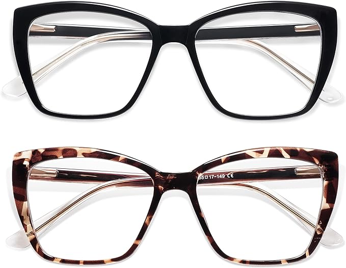 AMOMOMA Trendy TR90 Oversized Blue Light Reading Glasses Women,Stylish Square Cat Eye Glasses AM6031