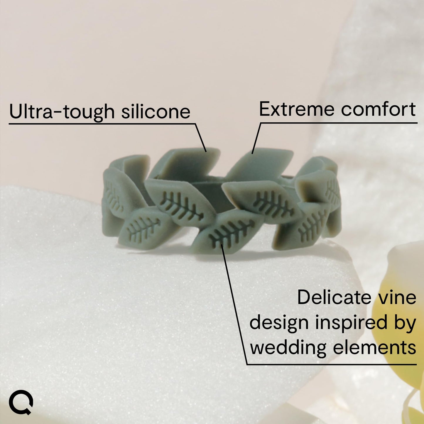 QALO Vine Silicone Ring for Women (Sage, Size 7) - Womens Wedding Bands - Durable & Breathable Engagement Silicone Rings for Her