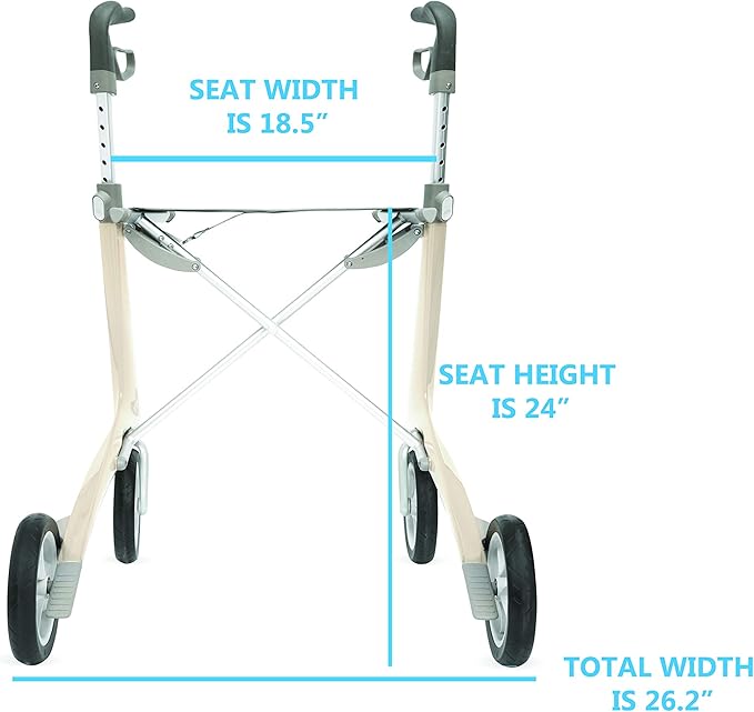 byACRE Carbon Ultralight Rollator Walker with Organizer Bag, Wide Track, Oyster White