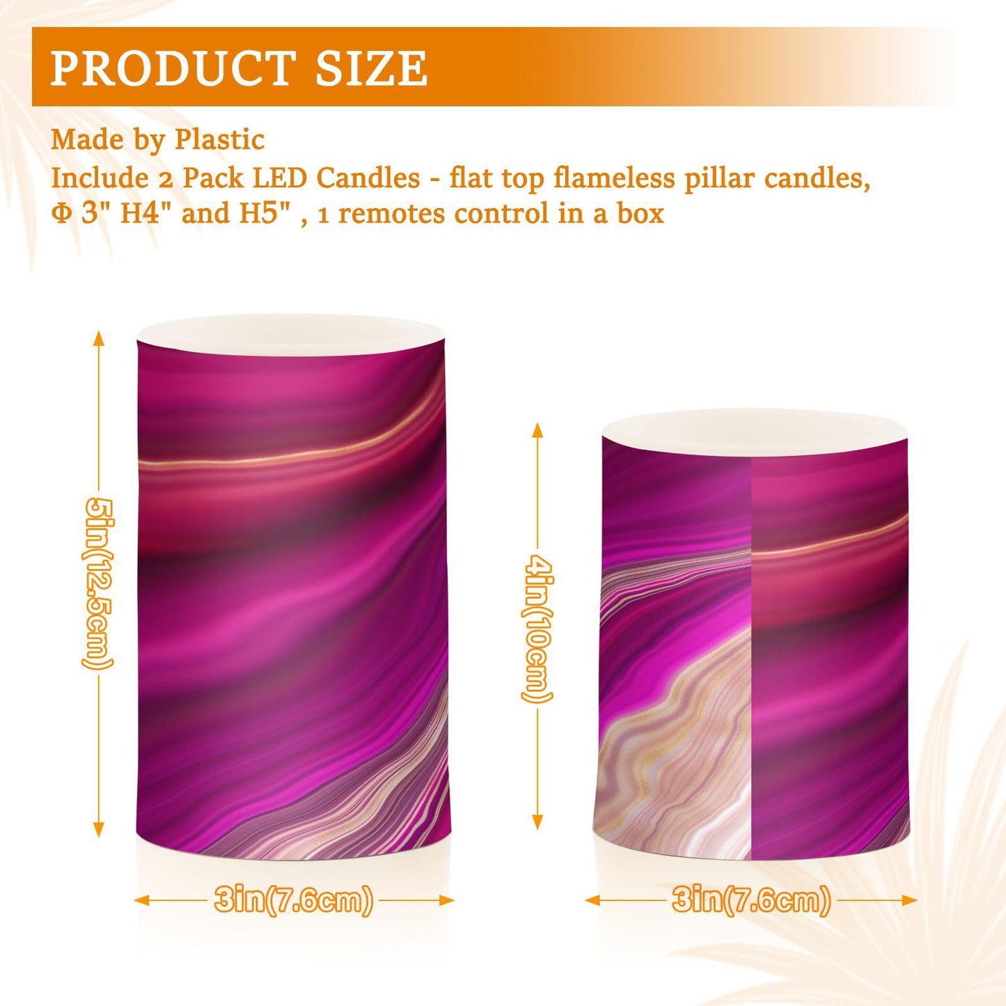 BOENLE Flickering Flameless Candles, Fuchsia Gold Fluid Marble LED Candles with Remote Timer, Set of 2 Battery Operated Candle for Valentine Wedding Birthday