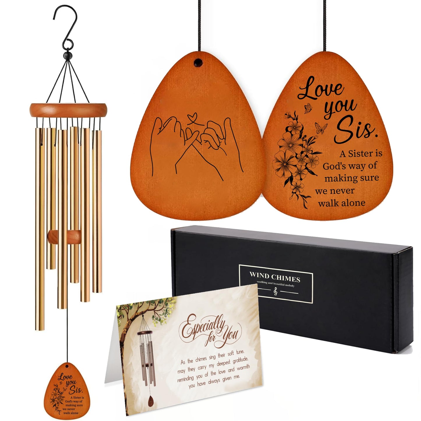 A Sister is God's Way We Never Walk Alone Wind Chimes Birthday Gifts for Sister Gifts from Sisters, Brother - 28" Sisters WindChimes Gift for Christmas, Anniversaries