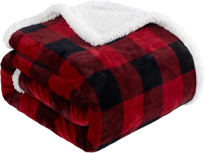 Touchat Sherpa Red and Black Buffalo Plaid Christmas Twin Blanket 60" X 70", Fuzzy Fluffy Soft Cozy Throw Blanket, Fleece ...