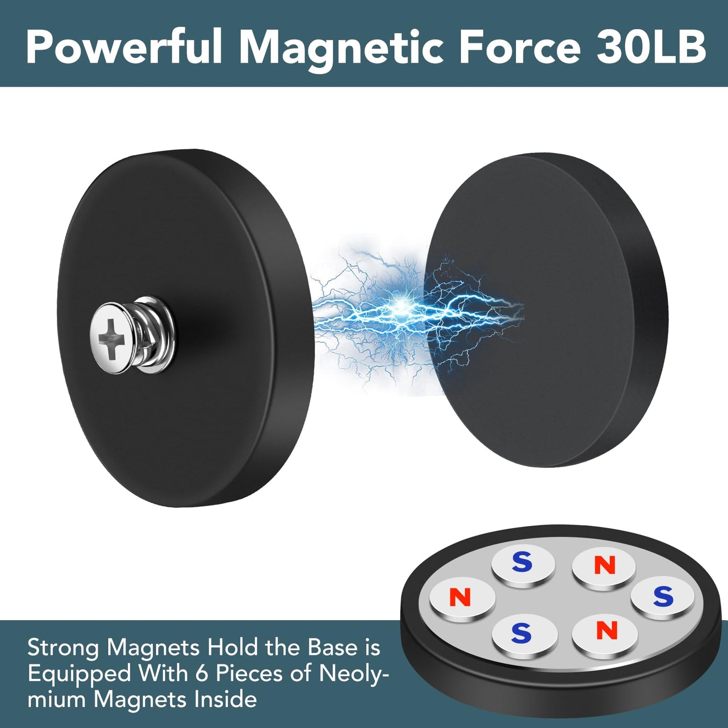 DIYMAG 4Pcs Rubber Coated Anti-Scratch Mounting Magnets, Adhesive Power 30LBS Neodymium Magnet Based with M5 Threaded Studs Strong Magnetic Hold The Base for Light Bar, Mirror, Camera, PTZ(1.69 Inch)