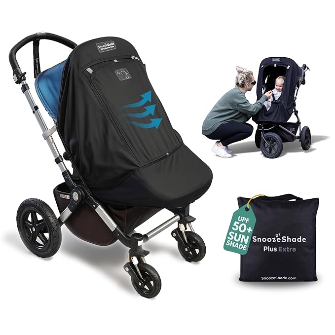 SnoozeShade Plus Extra, Stroller Sun Shade, Mosquito Net for 6m+ Babies, Blocks 99% of UV (UPF 50+) Universal Fit Blackout...