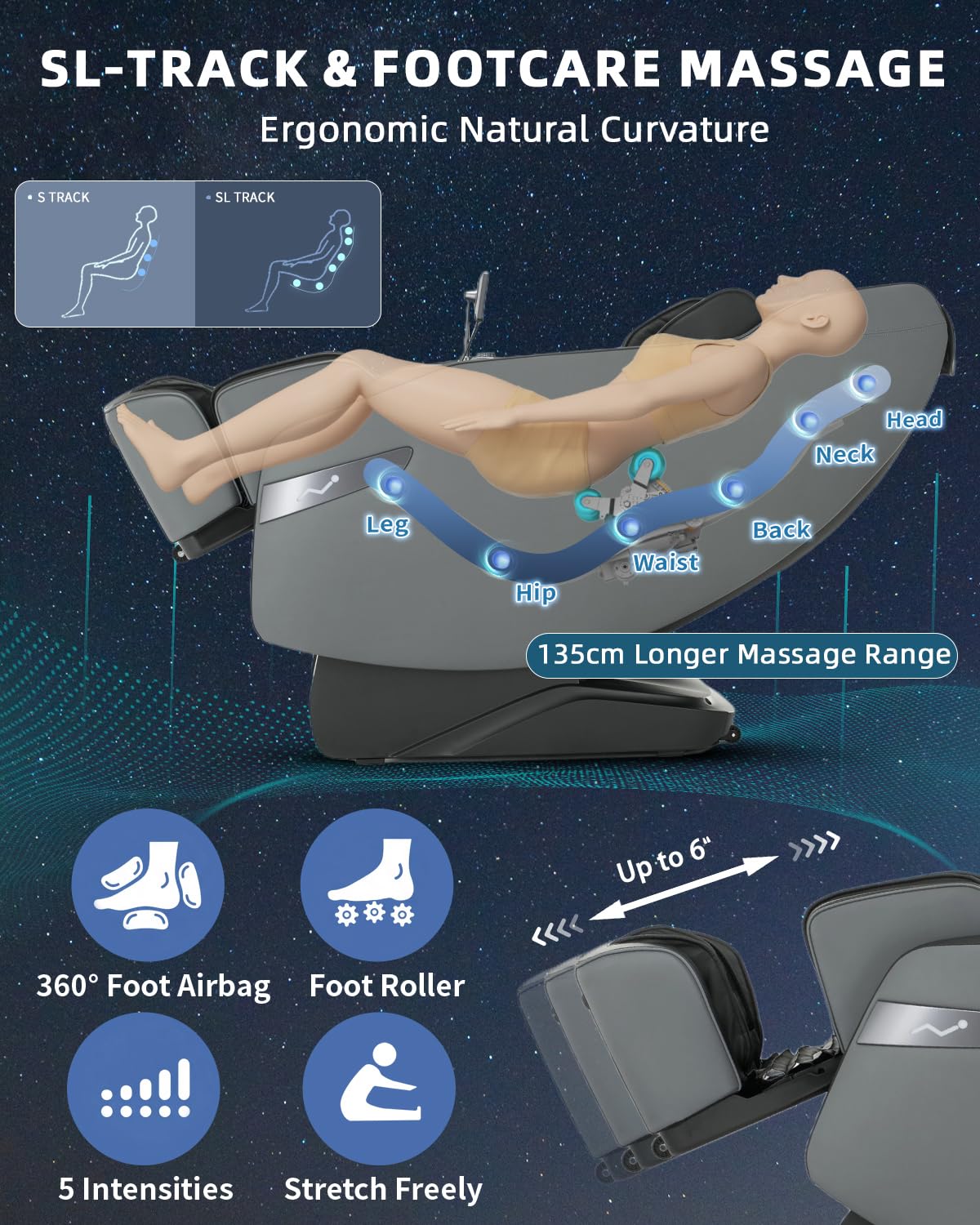 RelaxRelife 3D Zero Gravity Full Body Massage Chair with Heat, 55" SL-Track, 28 Airbags & 12 Auto Programs, Shiatsu Foot Roller, Black