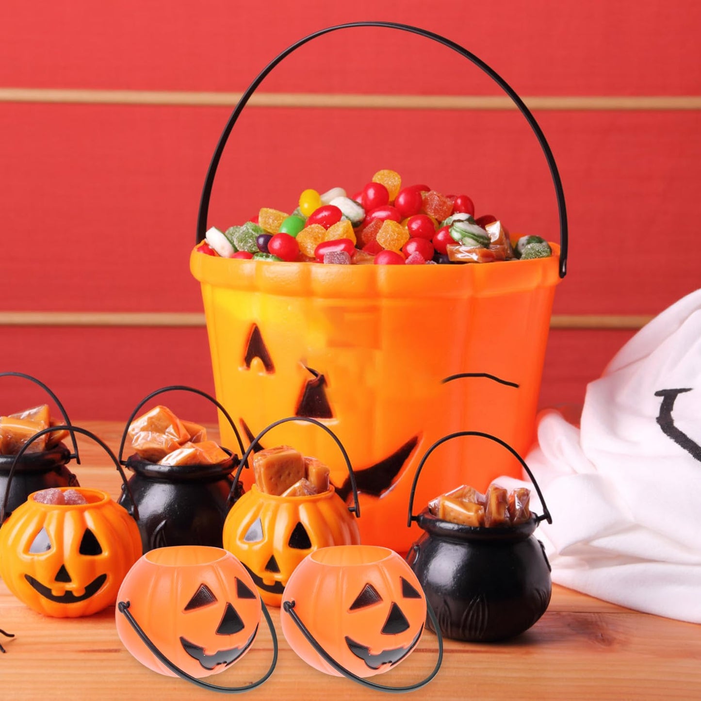 Ipetboom Halloween Candy Bucket, 8pcs Small Halloween Pumpkin Bucket Treat Holder Pail Water Containier Party Candle Holder |3.35 x 2.17 x 1.77 inches