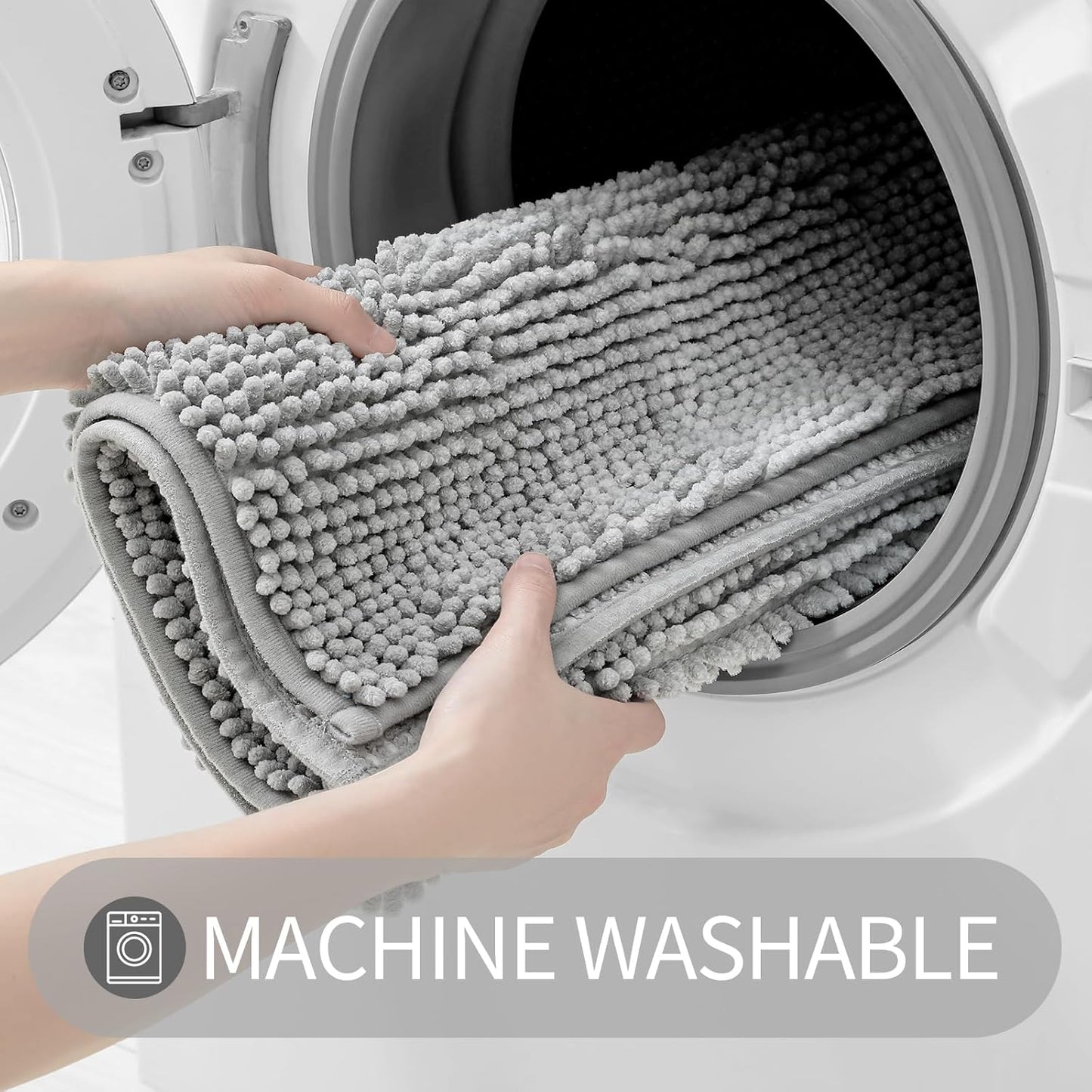 Gibelle Grey Bathroom Rugs, Luxury Chenille Bath Mat, Small Non Slip Shower Rug and Bath Room Floor Mats, Machine Washable, Quick Dry Bathmat, Soft Cozy Plush Rug for Tub, 16" x 24"