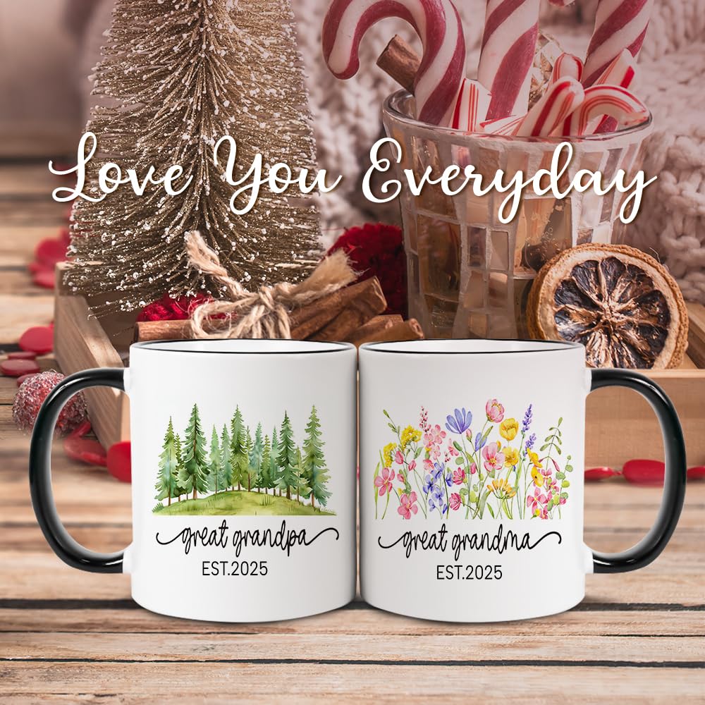 Fatbaby New Great Grandparents Gifts First Time 2025, Pregnancy Announcement for New Great Grandparents Mug Set, Promoted To Great Grandparents Great Grandma Grandpa 2025 Mugs 11 OZ