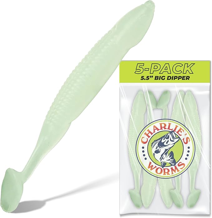Charlie's Worms Big Dipper Scented Soft Bait for Freshwater & Saltwater Fishing, Paddle Tail Swimbait Lures, Plastic Minno...