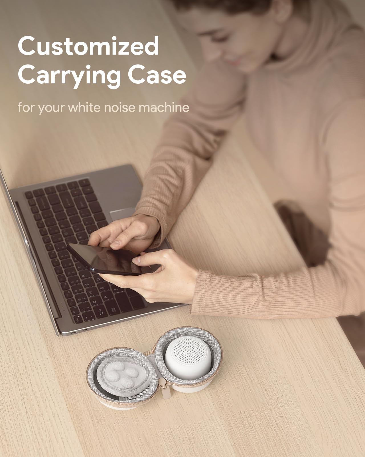 Carrying Case for Babelio White Noise Machine, Mini Sound Machine Protective Compact Traveling Storage Bag, Scratches Shockproof Waterproof (Only Case) (Beige, S)