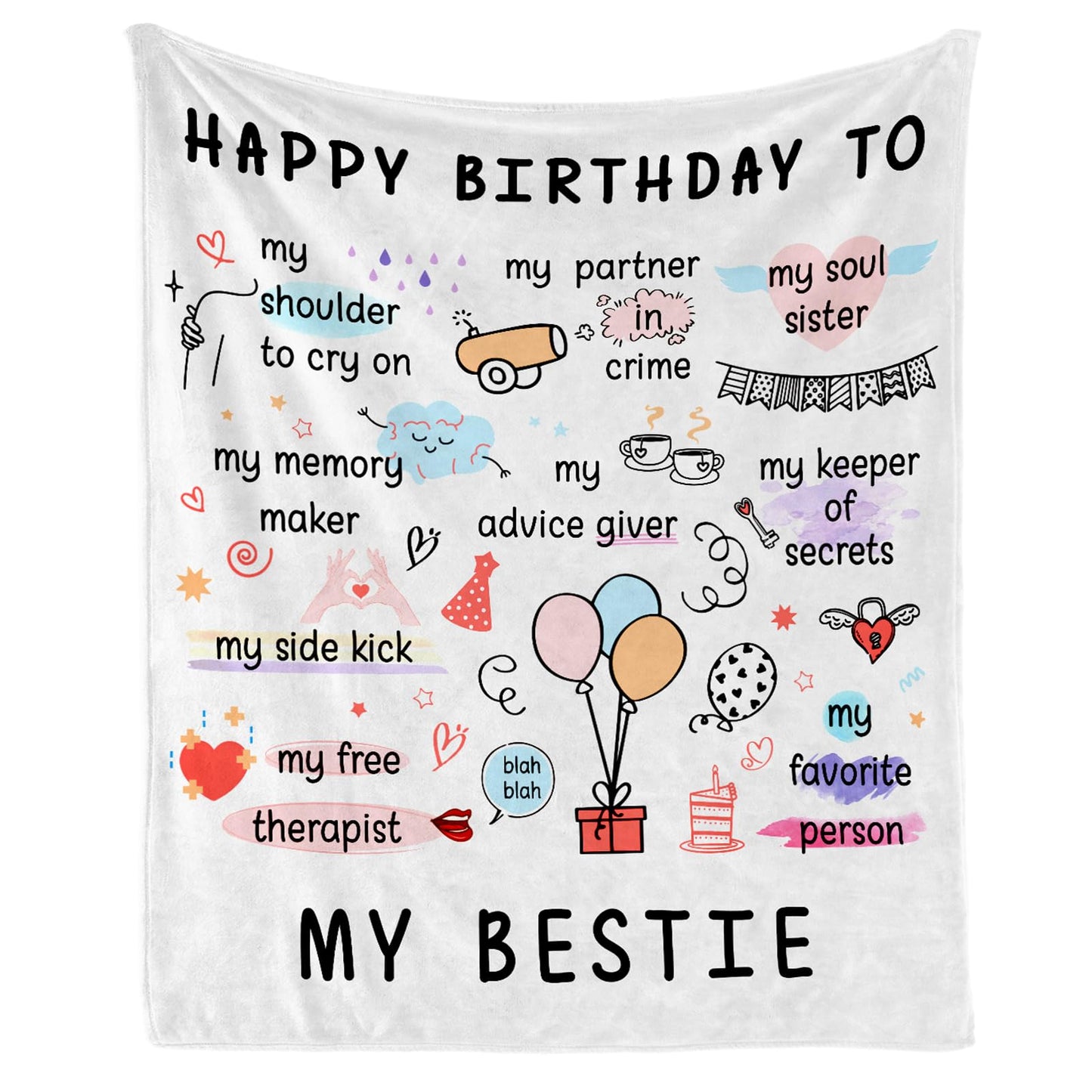 Funny Happy Birthday Gifts for Women Best Friend friendship Her Sister, Bestie Best Friend Sister Birthday Gifts for Women, Cozy White Best Friends Blanket, Bestie Throw Blanket for Couch 50*60in
