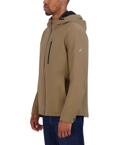 Nautica Men's Sherpa Lined Softshell Jacket – Full Zip, Adjustable Hood, Wind Resistant, Otter, Medium
