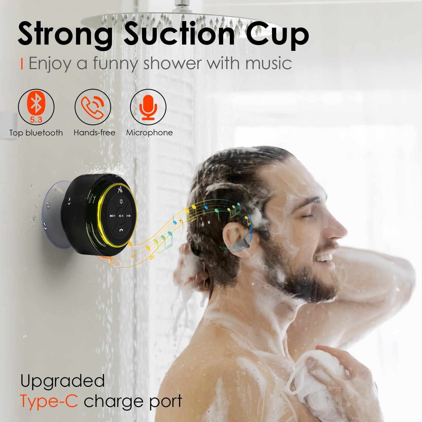 XLeader, Upgraded, Pro Shower Speaker, Certified IPX7 Waterproof Bluetooth Speaker, with Suction cup and Hook clip, Built-in Mic, Crystal Sound & Rich Bass, 12H Playtime, Ideal Gifts - SoundAngel Mate