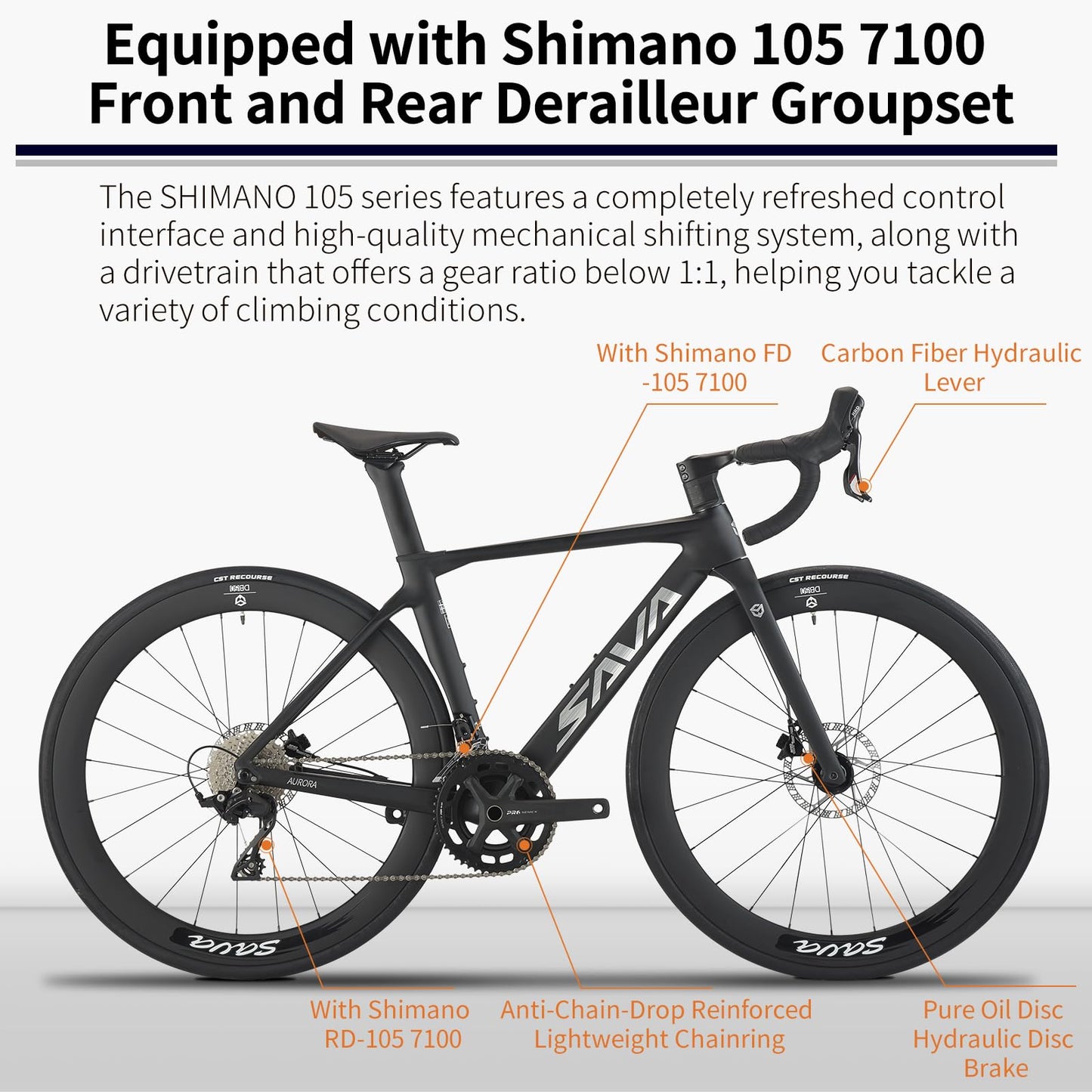 SAVADECK A7L Carbon Road Bike, T800 Carbon Fiber Frame 700C Racing Bicycle with Shimano 105 R7100 24 Speed Groupset and Hydraulic Disc Brake, Ultra-Light Carbon Bike for Man and Women(White,47cm)