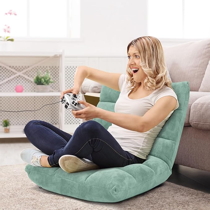 ARLIME Adjustable Floor Chair, 14-Position Lazy Sofa Chair with Back Support & Thick Padding, Portable Foldable Floor Couch for Adults, Kids, Use in Bedroom, Living Room, Home Theater (Green)