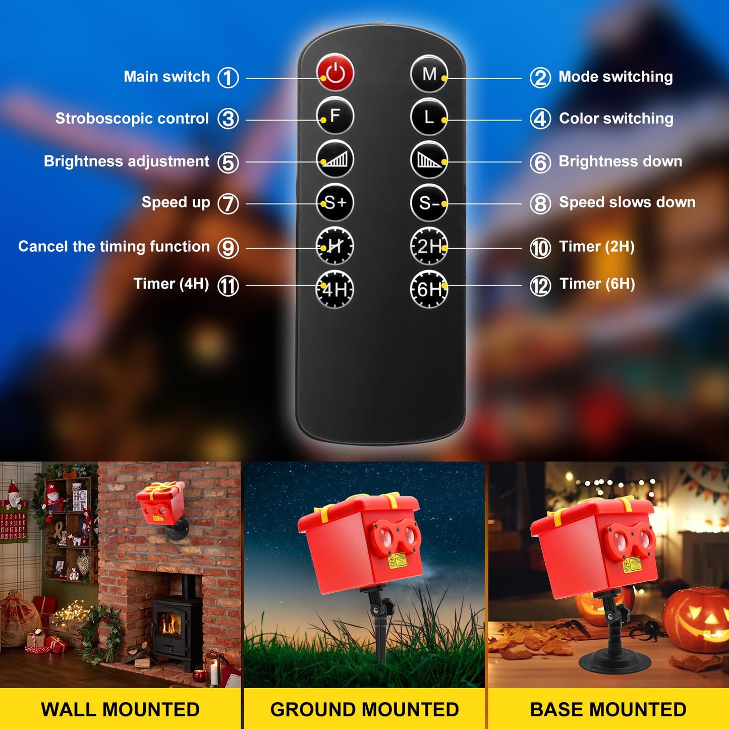 Christmas Halloween 13 Patterns Themes Gift Box Projector Lamp¡ê?Led Projector Lights with Remote Control¡ê?IP65 Waterproof Garden Decoration Lights,Indoor Outdoor Holiday Decor,Festival Gifts
