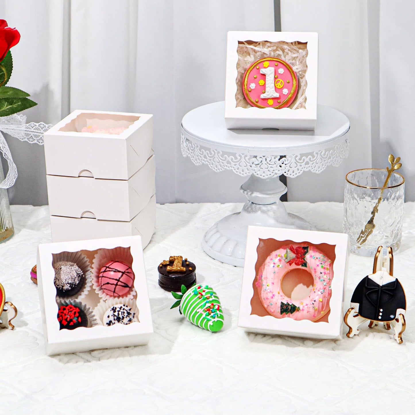 SLShePack 40 Pack Bakery Boxes for Mini Bundt, Cake,Pie, Cinnamon Roll Treat,4x4x2 Inches Cookies Boxes Chocolate Truffle Box Party Wedding Favor
