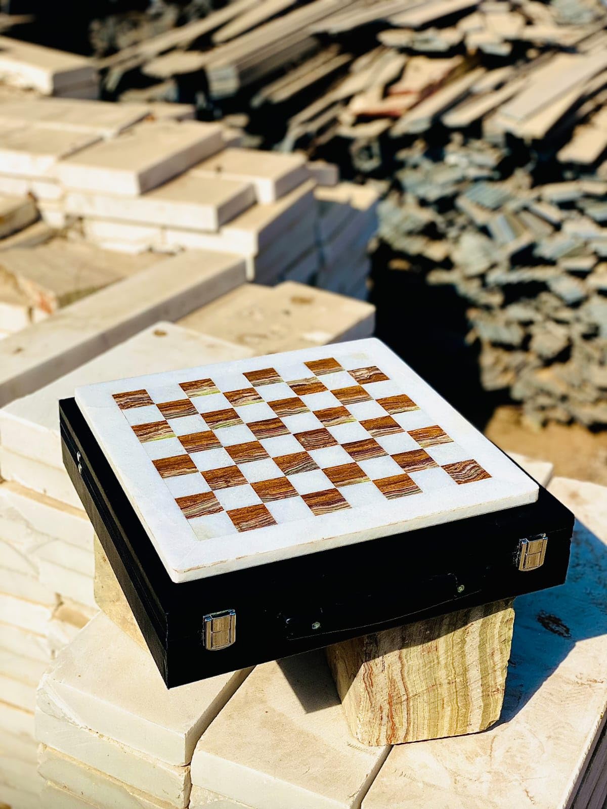 NatureBoost Marble Chess Set Handmade Onyx Full Chess Game Set.Comes in Rexine Box Packaging. Perfect for Gifting (White Multigreen)