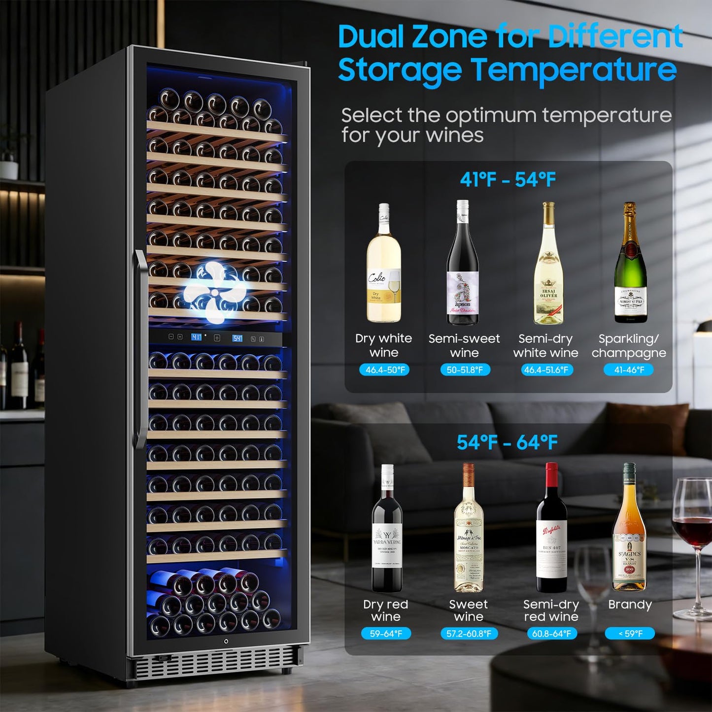 176 Bottle Dual Zone Wine Fridge 24 Inch Large Capacity, Built-in & Freestanding Wine Cooler Refrigerator, Upgraded Compressor Temperature Memory, Quiet Sliding Rail Shelves Professional Wine Cellar