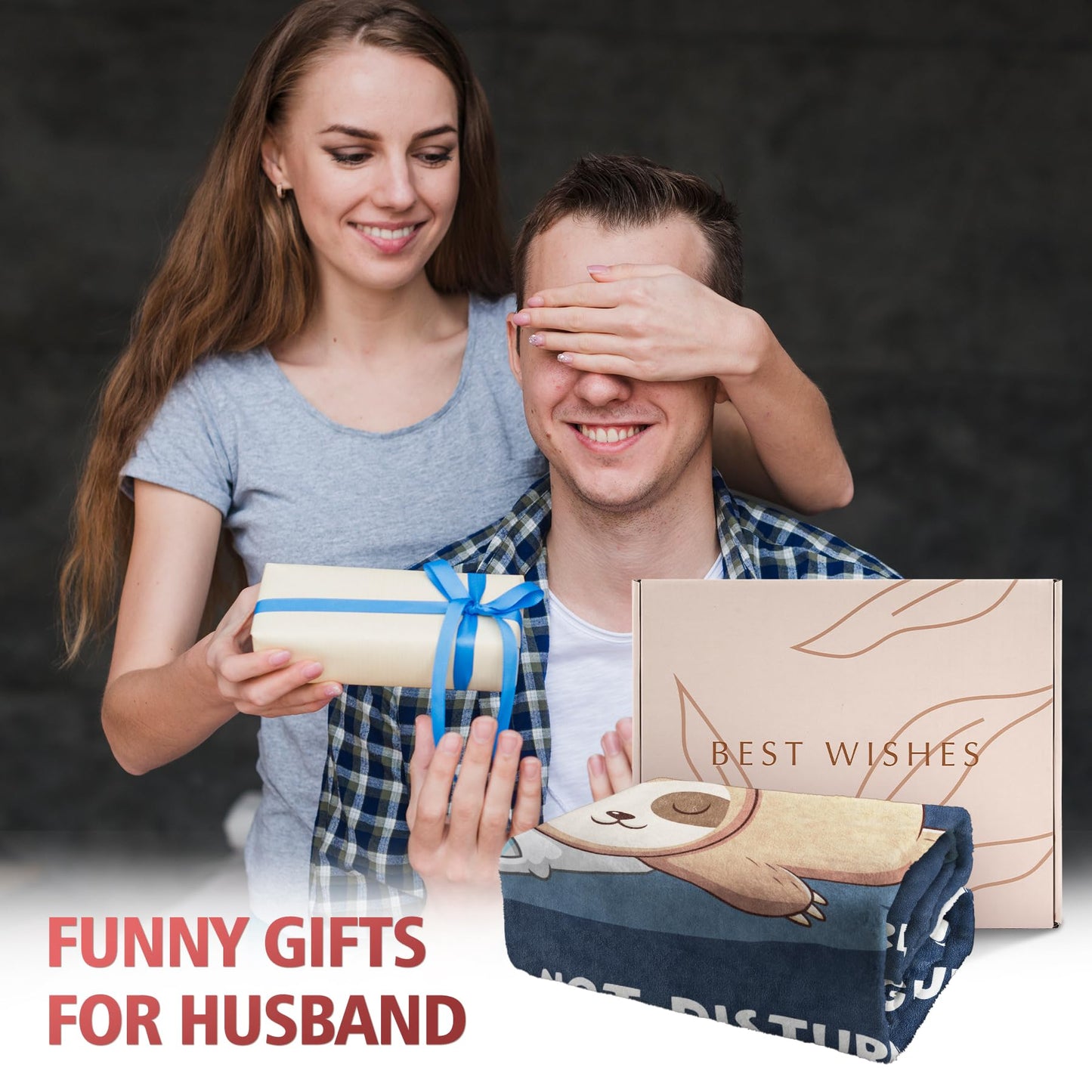 Funny Husband Birthday Gift, Husband is Charging Sloth Blanket, Anniversary Wedding Gifts for Husbands from Wife, Valentines Day Gifts for Him, Soft Sloth Blanket for Husbands 60" x 50"