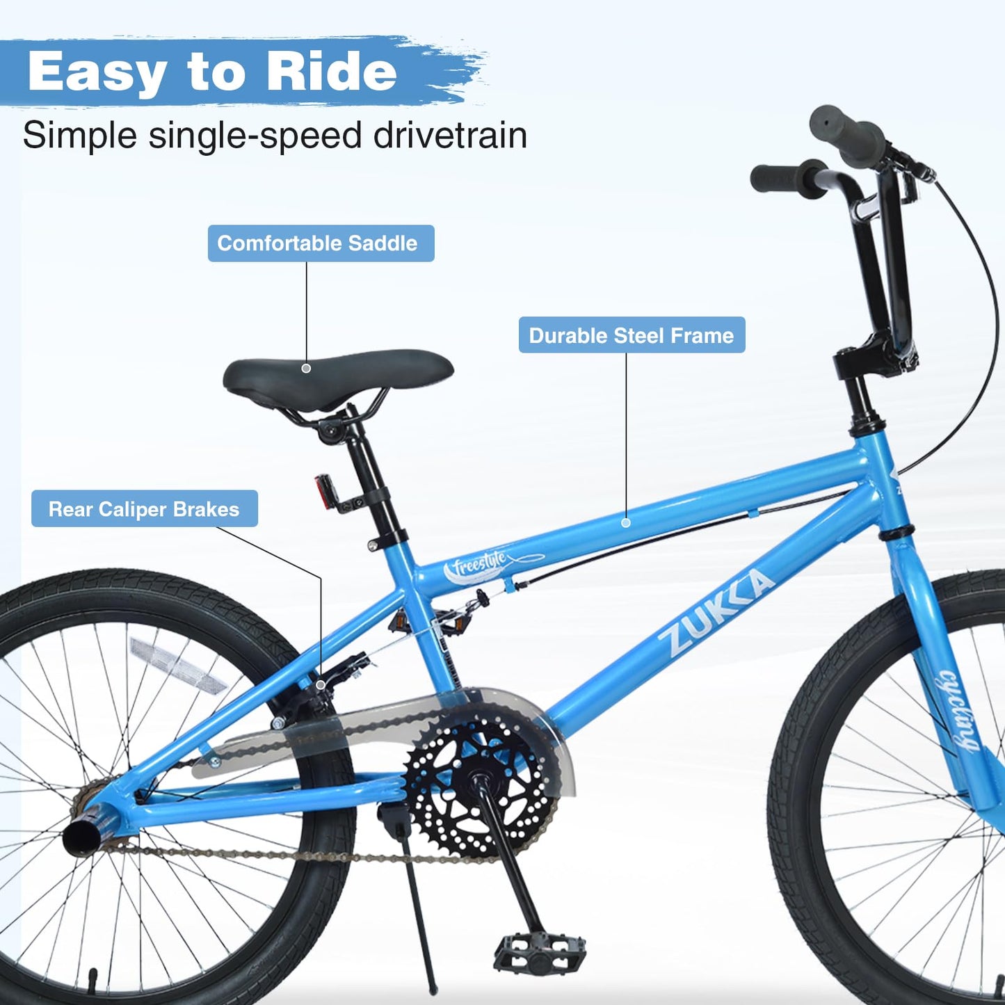 GRELiving 20" Kids Freestyle BMX Bike – High-Carbon Steel Frame, Lightweight & Durable Bicycle for Boys & Girls (Ages 7-10), Multiple Colors (Blue/White)