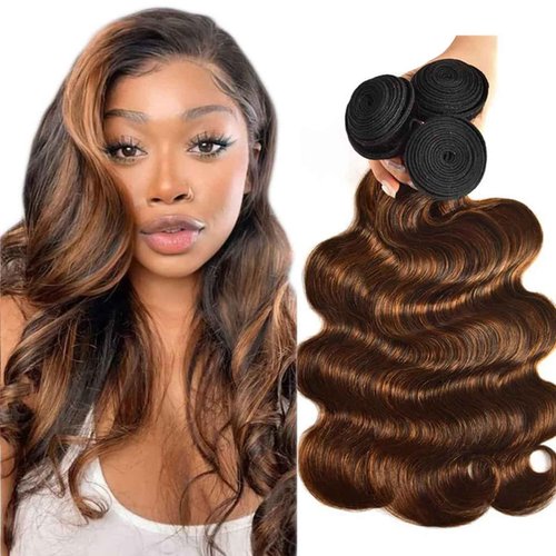 Fabimiya Human Hair Bundles 14 16 18 Inch Chocolate Brown P4/30 Body Wave Bundles Human Hair 100% Unprocessed Soft Sewn In Hair with Double Weft for Black Women
