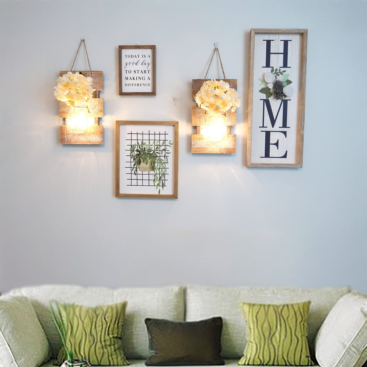 Besuerte HOME Sign Wall Decor, Modern Farmhouse Hanging Wall Art Plaque Gallery with Felt Flower for Letter O for Living Room, Entry, Dining Room Decor, Rustic Brown