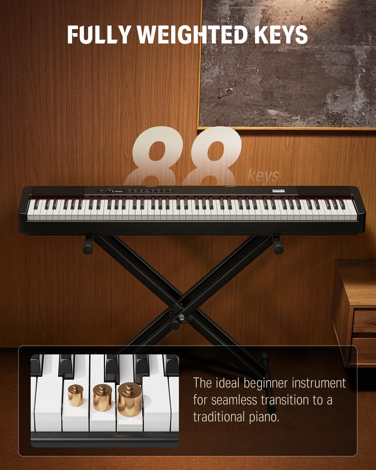 Donner DEP-20 Lite Digital Piano 88 Key Weighted Keyboard Full Size, Portable Electric Piano Set with Stand, Sustain Pedal and Keyboard Stickers, Gifts for Beginners Adults Teens