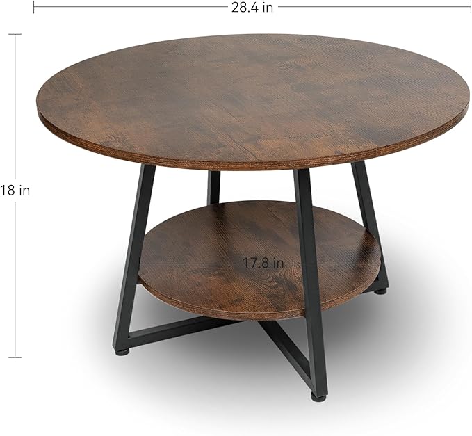 Masigle Round Coffee Table, 2-Tier Circle Coffee Table with Storage, Modern Wood Round Center Table, for Living Room, Small Space, Home Office, Easy Assembly, Rustic Brown