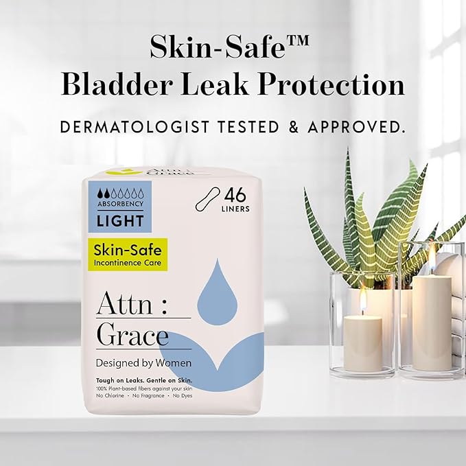 Attn: Grace Panty Liners for Women - 92 Liners – for Light Urinary Incontinence, Bladder Leakage or Postpartum - 100% Breathable & Plant-Based Materials Active Odor Control, Free from Harsh Chemicals