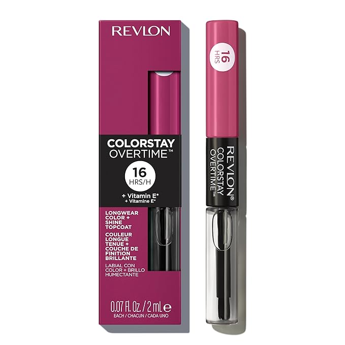 Revlon Liquid Lipstick with Clear Lip Gloss, ColorStay Overtime Lipcolor, Stocking Stuffer for Women, 260 Perennial Plum, 0.07 fl oz