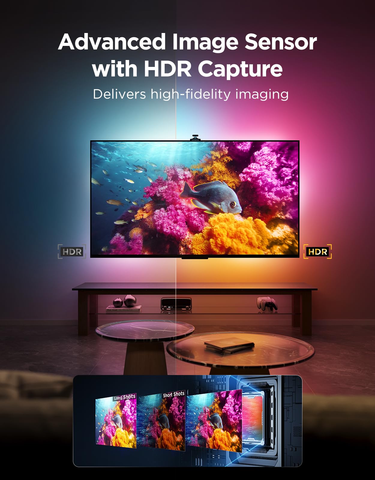 Govee TV Backlight 3 Pro with HDR Triple Camera, 11.8ft 5-in-1 RGBWWIC LED Strip Lights That Change with 55-65 Inch TVs, 75LEDs/m, Supports AI Filter, Smart App and Voice Control, DreamView Sync