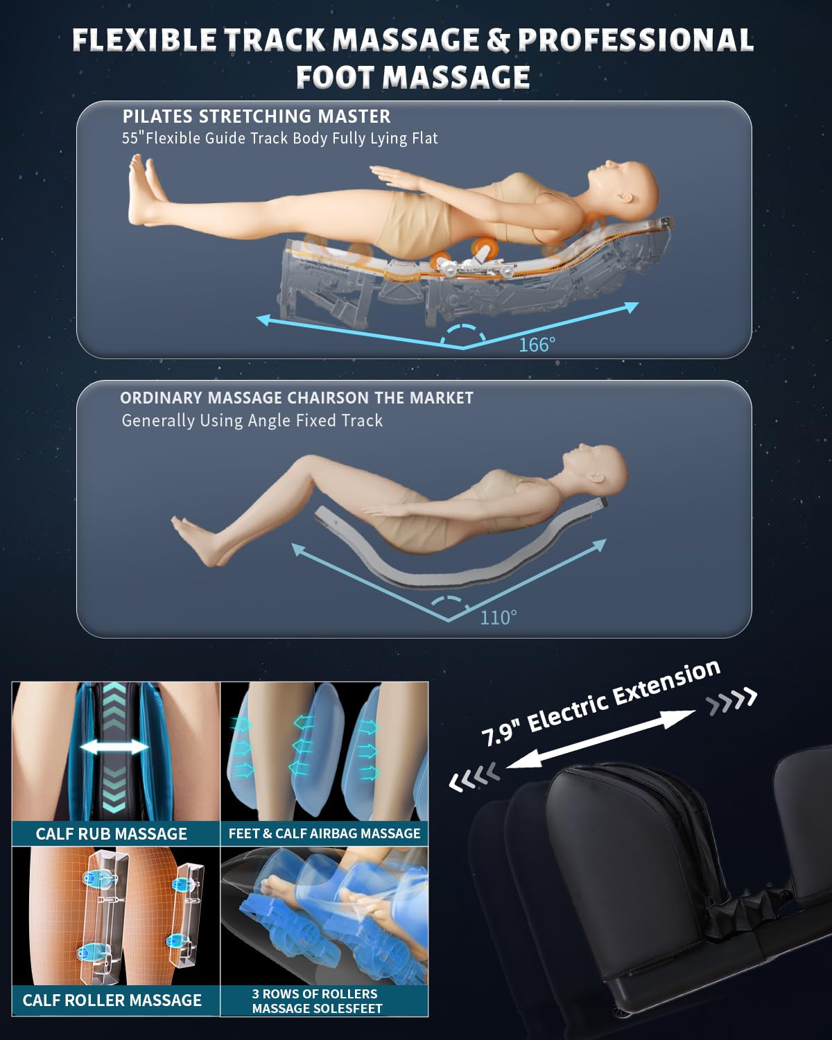 RelaxRelife 4D Full Body Massage Chair with Flexible 166 Track, Reading Light, 18 Massage Modes, 11 Techniques, 36 Airbags, Zero