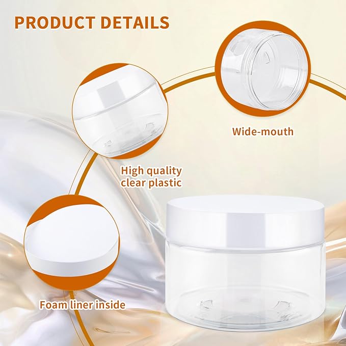 36 Pack 2 Oz Plastic Containers with white Lids,Small Clear Empty BPA Free and Refillable Cosmetic Jars Travel Containers for Creams, Lotion, Bath Salts, Sugar Scrub, Slime, Lip Scrub, Makeup