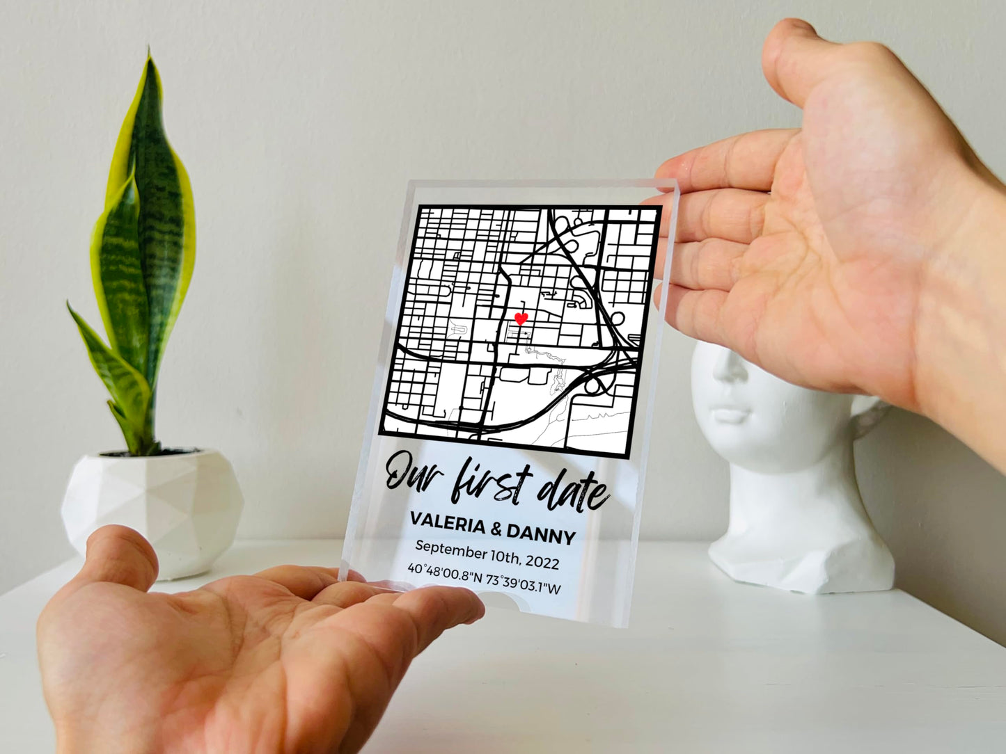 NEXT DAY SHIP Custom Our First Date Map Block - Couple Map, Where It All Began, Gift for Her, Acrylic Plaque Couple Gift, Custom Location, Couples Gift, Gifts for Wife and Husband Anniversary