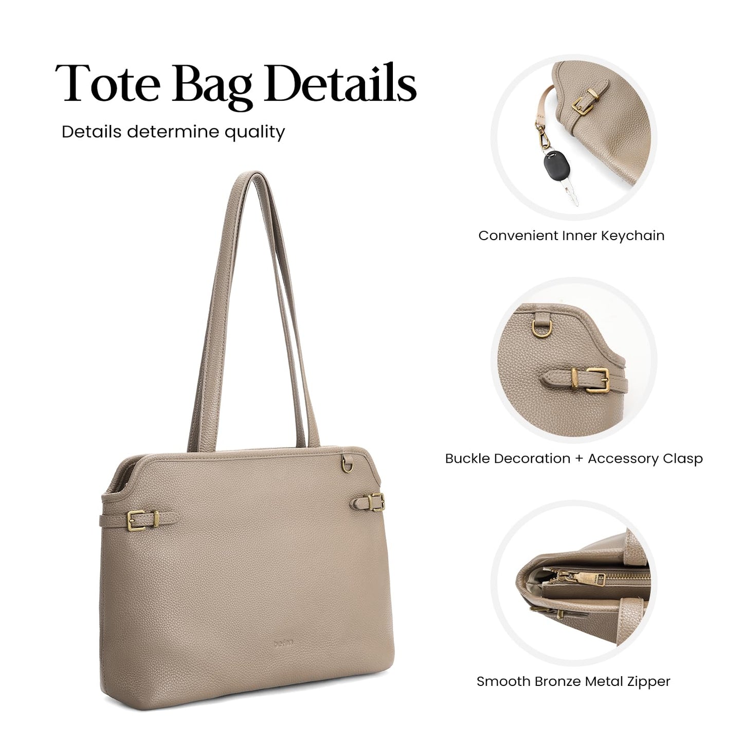 befen Genuine Leather Tote Bag for Women, Woman Designer Totes Purse Handbags with Top Handles Satchel Purses for Daily & Travel Taupe