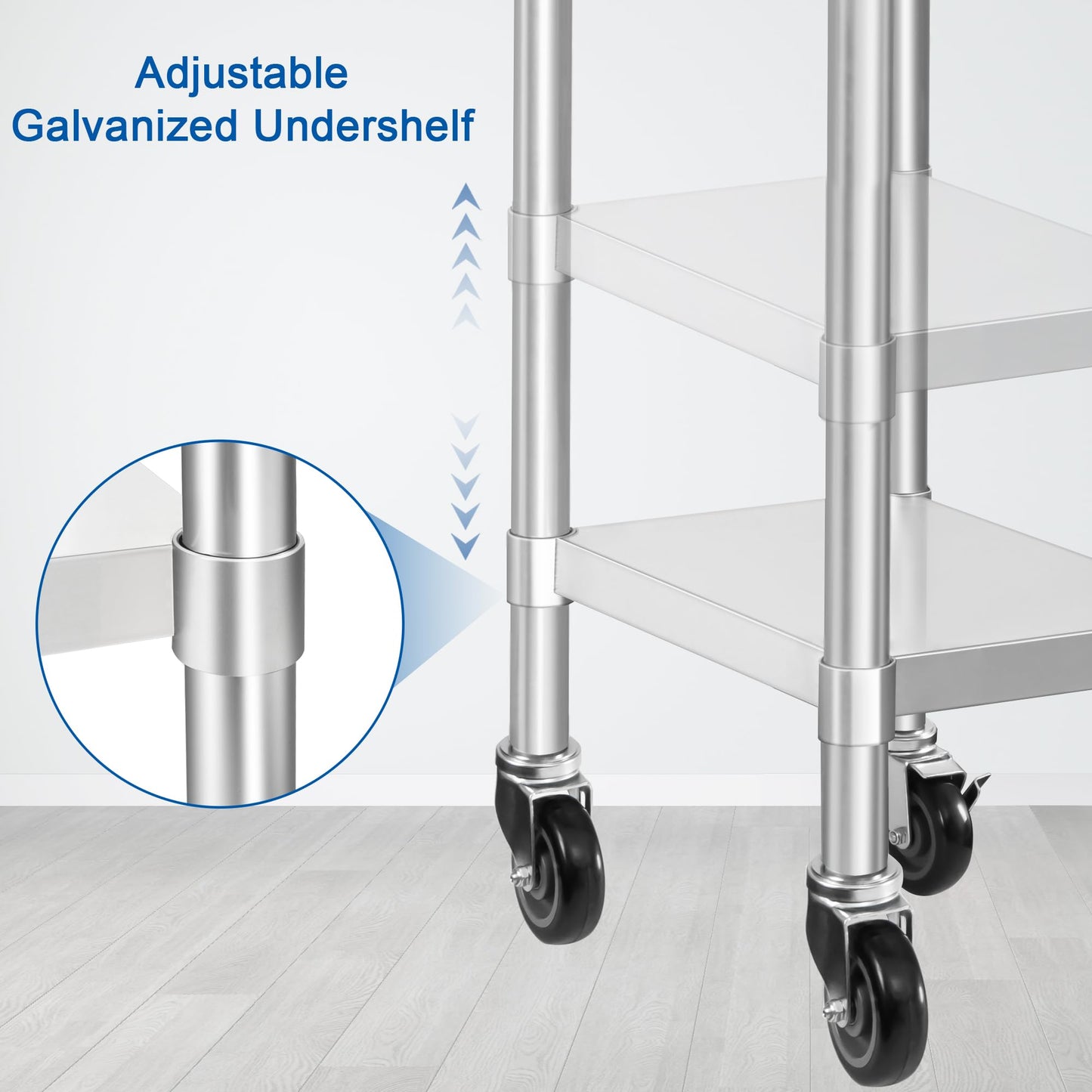 HARDURA Stainless Steel Commercial Table Prep & Work Table with Casters Heavy Duty Metal Table with Wheels NSF 430 18×36 Inches