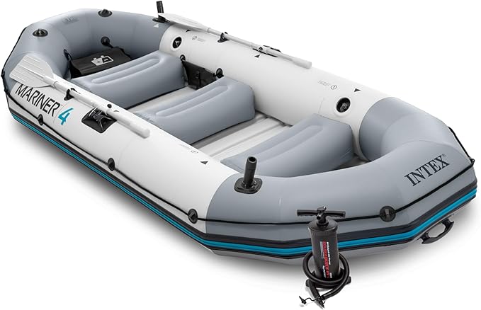 INTEX 68376EP Mariner 4 Inflatable Boat Set: Includes Deluxe 54in Boat Oars and High-Output Pump – Wear-Resistant Keel – R...