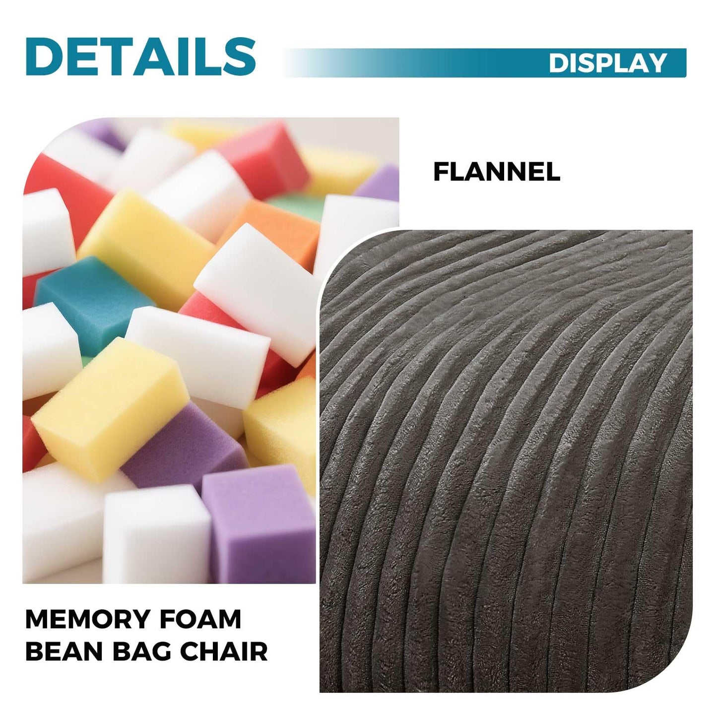 Bean Bag Chairs for Adults，Bean Bag Chair with Filler Included，Detachable and Washable Flannel Cover, Round Fluffy Sofa Chair Filled with Memory Foam, Suitable for Gaming, Bedroom (Grey)