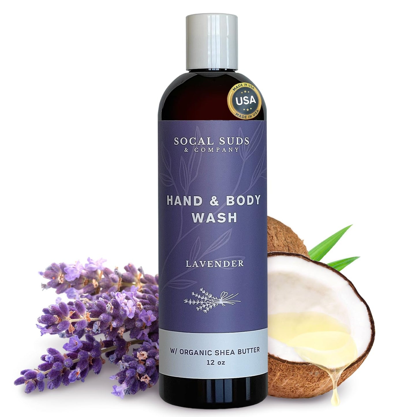 SoCal Suds & Company Organic Shea Butter Body Wash - Lavender Liquid Soap for Hand & Body, Moisturizing Shower Gel, Daily Body W