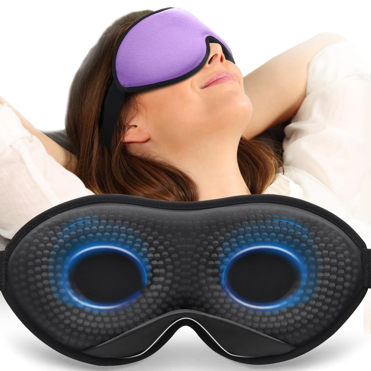MABAO Weighted Sleep Mask - 100% Blackout Eye Mask for Sleeping for Women Men, 3D Contoured for Lash Extension, Zero Eye Pressure Memory Foam Cover, Soft Gentle Pressure Blindfold for Travel - Purple