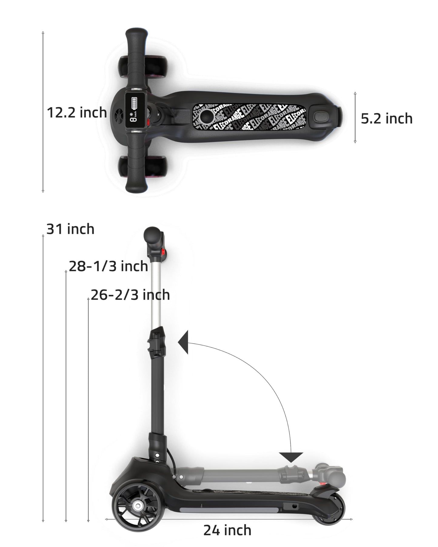 Elecorange T500 Electric Scooter for Kids Ages 4-9, Big Light Up Wheels, Adjustable Heights, Ride On for Children 4-8, 3 Wheel Electric Scooters for Kids, 5-7, Motorized Scooter for Boy, Girl, Black
