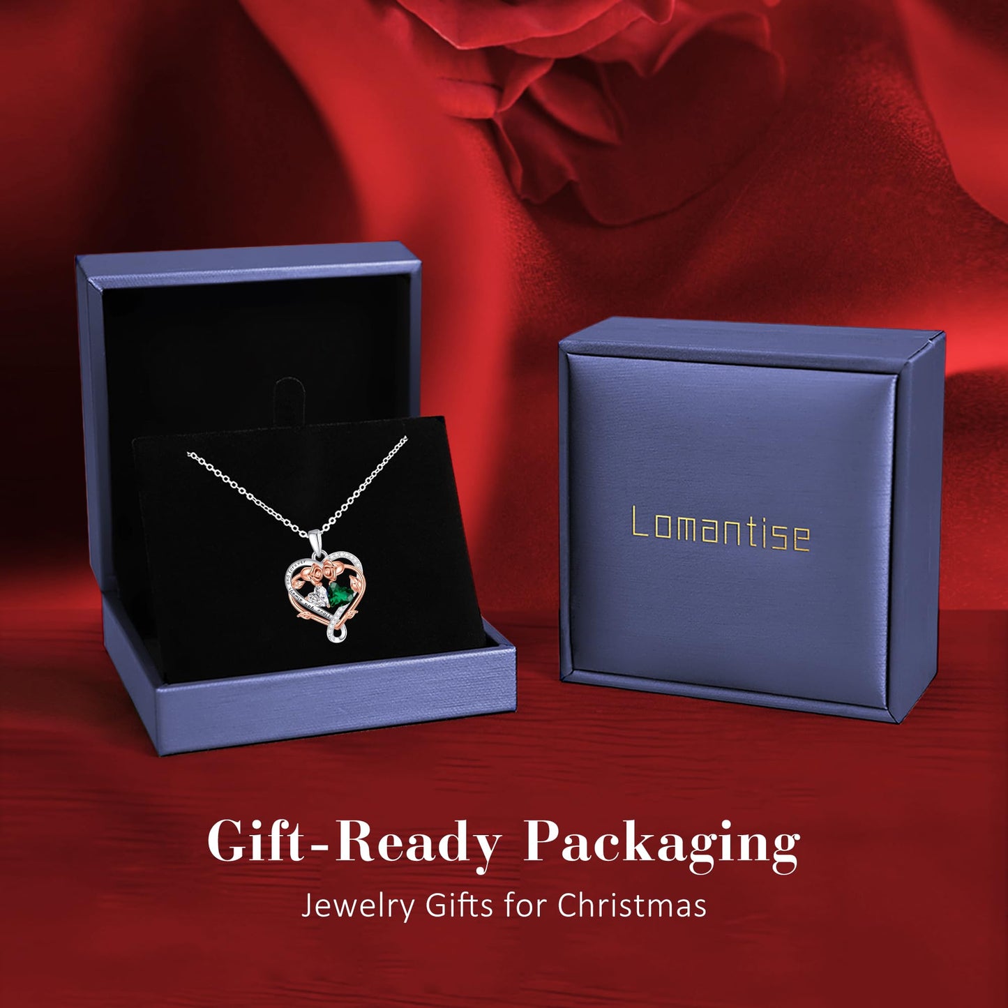 Lomantise Christmas Gifts for Wife Rose Heart Necklace for Women Sterling Silver May Citrine Birthstone Pendant Birthday Graduation Jewelry for Her Girlfriend Lady Mom