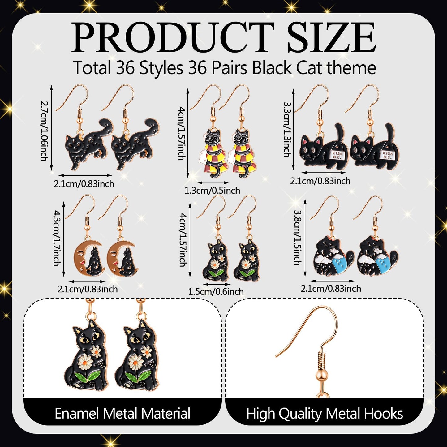 Nosiny 36 Pairs Halloween Earrings Bulk Funny Weird Studs Dangle Drop Earrings Cute Jewelry Sets for Women Teacher Gifts(Black Cat)
