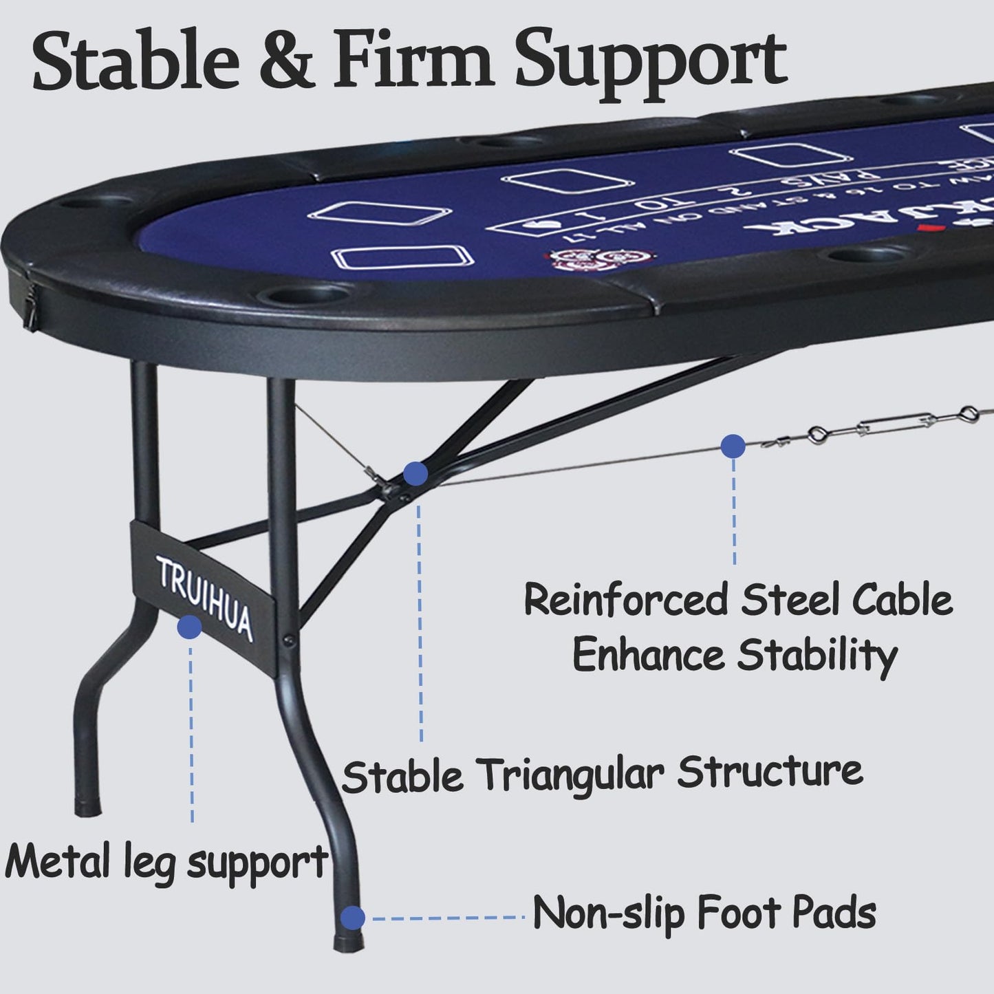 8 Player Folding Poker Table with 2 Interchangeable Game mats, Texas Holdem Poker and Blackjack, Collapsible Casino Table with Padded Rails and XXL Cup Holders for Wine and Whiskey Glasses (71 inch)