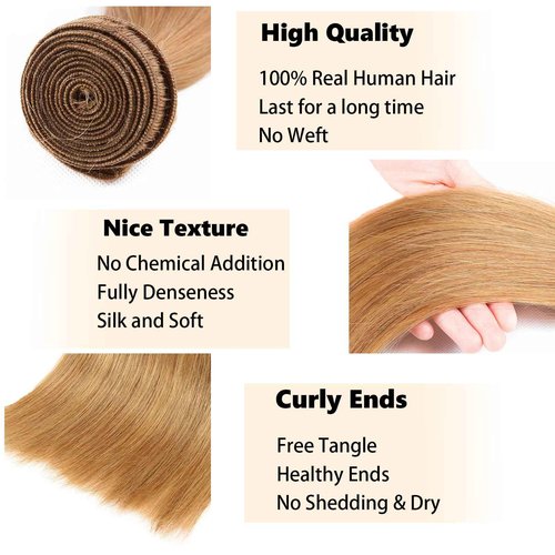 Fabimiya 14 16 18 Inch Human Hair Bundles Honey Blonde 27# Straight Bundles Human Hair 100% Unprocessed Soft Sewn In Hair with Double Weft for Black Women