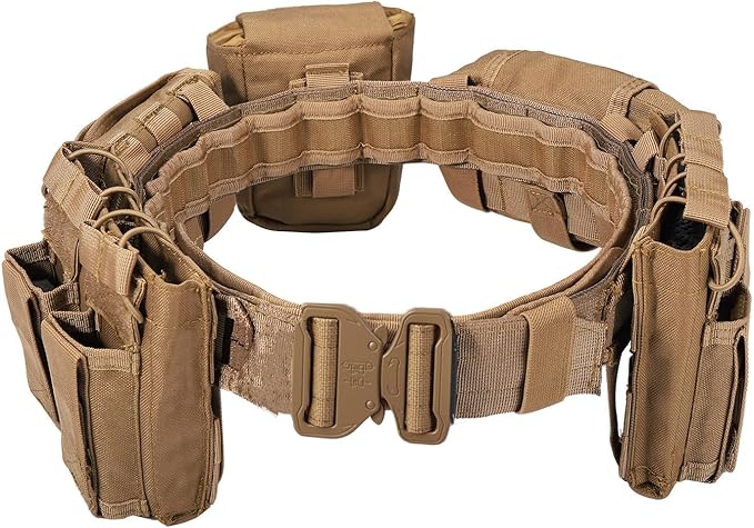 YAKEDA Tactical Battle Belts for Men- Quick Release Trigger Airsoft Belt Heavy Duty Belts with Pouches 7 PCS