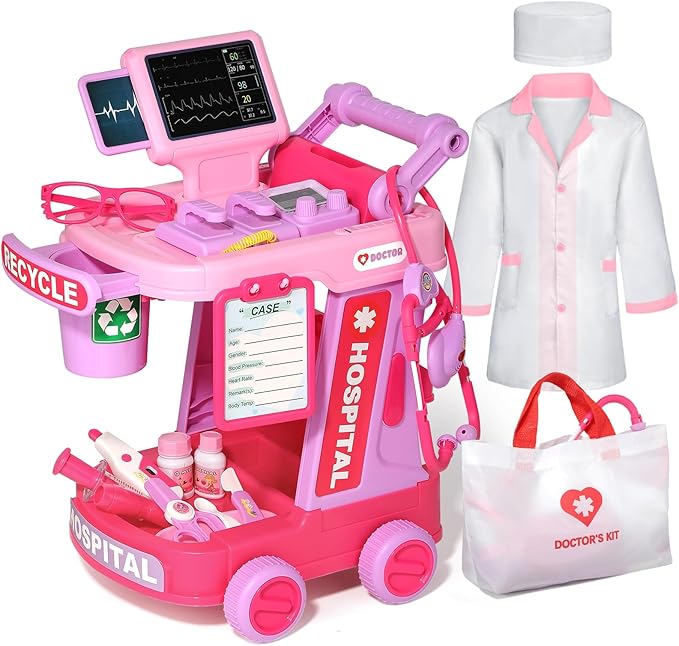 Phobby Doctor Kit for Toddlers Aged 3 4 5, Medical Pretend Play Set for Kids with Bag and Costume, Doctor Cart Toy for Gir...