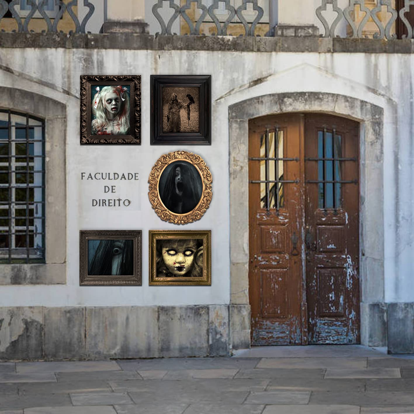 Benjia 15 Halloween Gothic Mansion Haunted Horror Picture Frames, Waterproof Durable, with 80pcs Self Adhesive Dots, Creepy Photo Decorations For Haunted Home Family Castle Masquerade Party